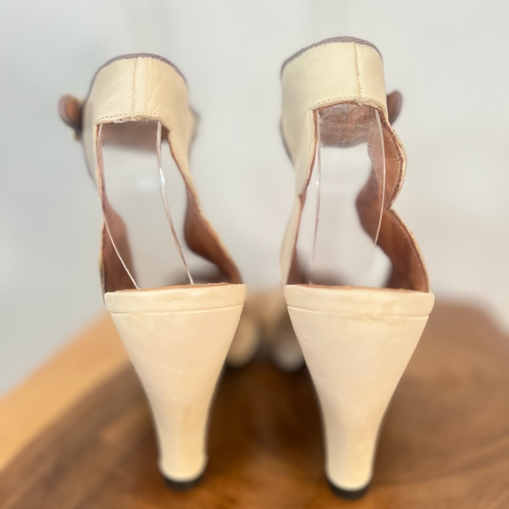 CHIE MIHARA “Bessy” Ivory Cream Platform Ankle Strap Peep Toe High Heels 38.5 - Picture 8 of 16
